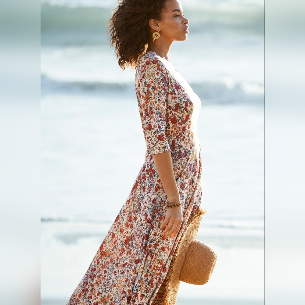 Peruvian Connection Tivoli Maxi Dress XXL Floral Pima Cotton Modal 3/4 Sleeve